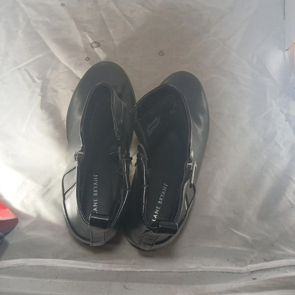 Lane Bryant Ankle Boots 9W Black Faux Leather Block Heel Side Zip Moto‎ Booties